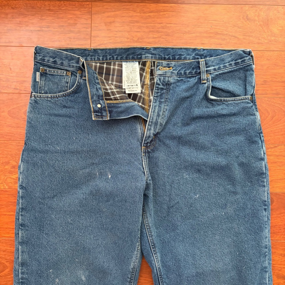 Carhartt Mens B172 DST Flannel Lined Relaxed Fit Jeans 42x32 Blue Denim Plaid